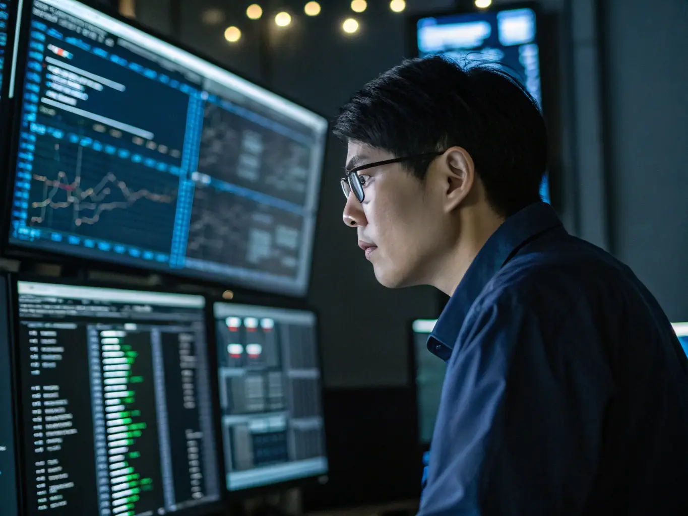 A professional cybersecurity analyst is actively monitoring a network security dashboard, identifying and mitigating potential threats to protect a client's data and systems.